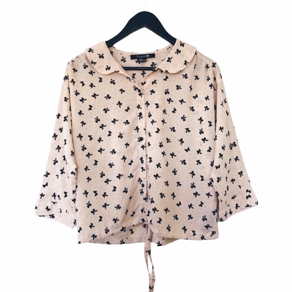 3/$25 Forever 21 Pink Black Bow Pattern Blouse